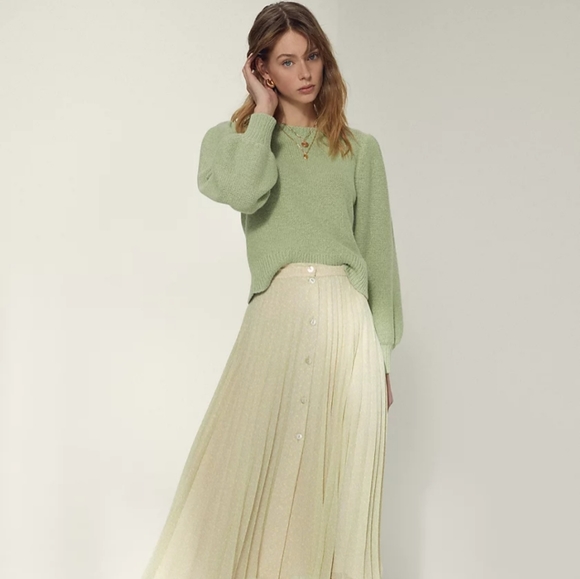 Aritzia Wilfred Atwood Sweater Tan Size Small Pima Cotton Blend With Puff Sleeve - Picture 7 of 9